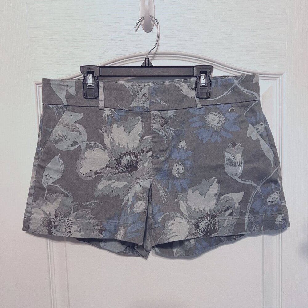 Calvin Klein Women's Shorts-Size 6-Cotton Mix-Stretch-Green & Blue Floral-Summer